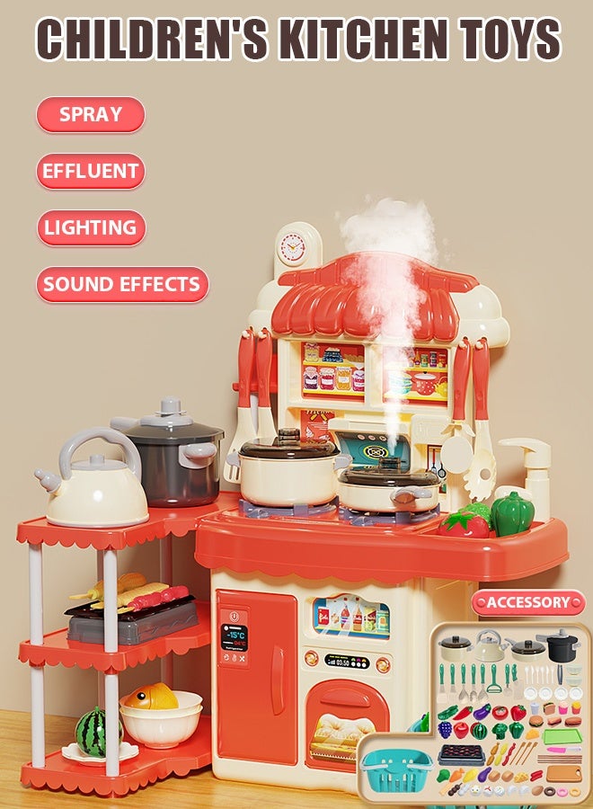 مجموعة ألعاب المطبخ التفاعلية للأطفال مع أضواء وأصوات واقعية - مجموعة طبخ الفاكهة والخضروات والشاي للأطفال الصغار ومرحلة ما قبل المدرسة (تتضمن صنبور ماء، رذاذ رذاذ، موسيقى، ورف تخزين) - مثالية للعب الأدوار والتعلم الإبداعي! - Image 1