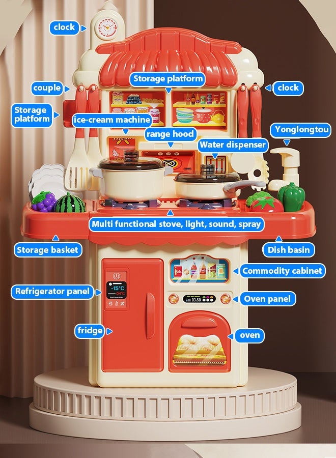 Children'S  Kitchen Playset Set With Realistic Lights & Sounds - Fruit, Vegetable, Tea Cooking Set For Toddlers & Preschoolers (Includes Water Tap, Spray Mist, Music, & Storage Rack) - Perfect For Role Play & Creative Learning! - Image 3