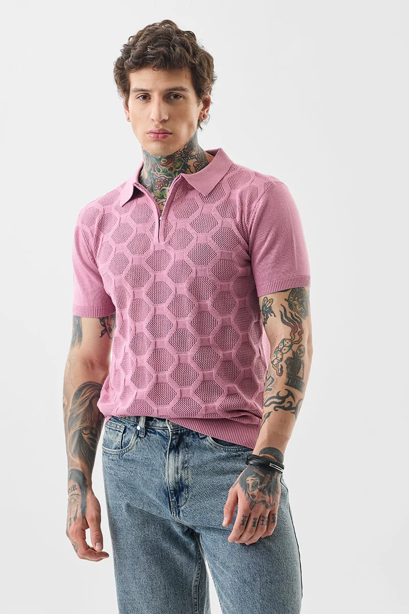 SNITCH Slim Fit Cotton Knitted Pink Polo T-Shirt