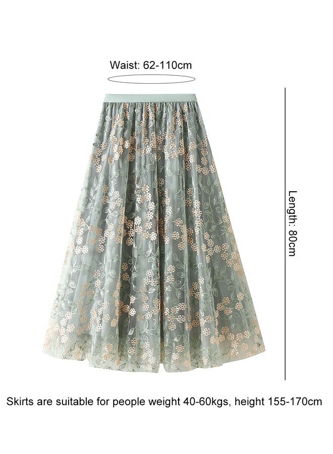 HOOTO Floral Tulle Skirts for Women High Waisted A-Line Mesh Skirt Embroidery Layered Fairy Skirts Party Casual Outfits - Image 2