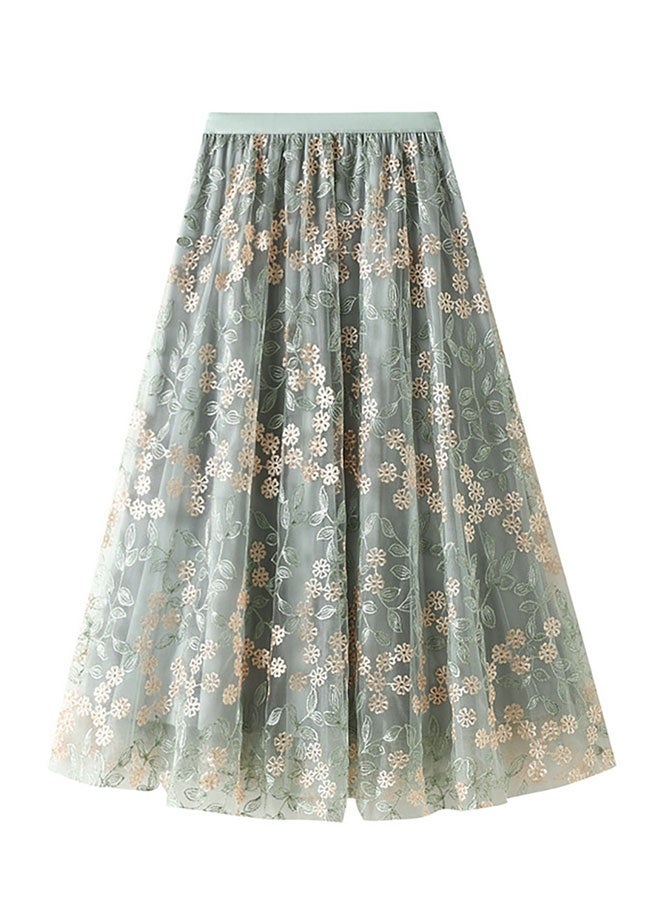 HOOTO Floral Tulle Skirts for Women High Waisted A-Line Mesh Skirt Embroidery Layered Fairy Skirts Party Casual Outfits - Image 1