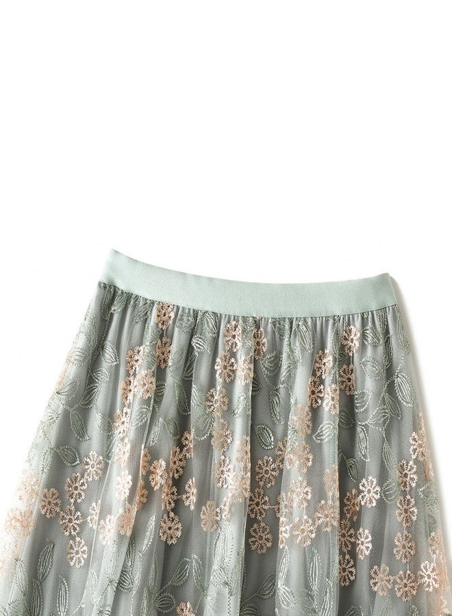 HOOTO Floral Tulle Skirts for Women High Waisted A-Line Mesh Skirt Embroidery Layered Fairy Skirts Party Casual Outfits - Image 3