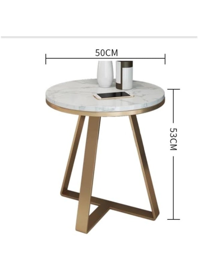 YINZUO Natural White Marble Sofa Side Table, Modern Bedside Coffee Table with Welded Black and Gold Metal Frame, No Assembly Required (Matt Gold, Design 1) - Image 2