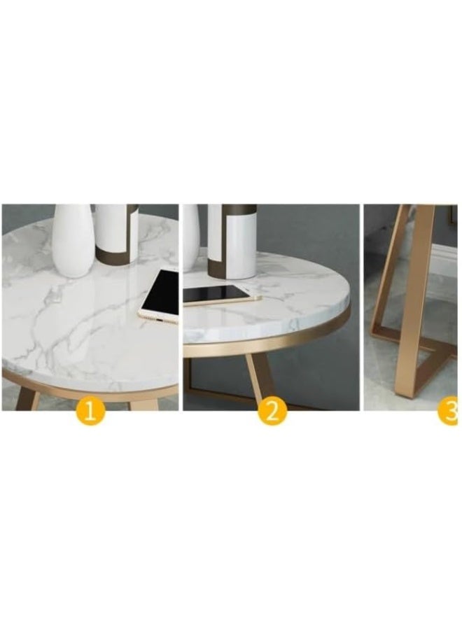 YINZUO Natural White Marble Sofa Side Table, Modern Bedside Coffee Table with Welded Black and Gold Metal Frame, No Assembly Required (Matt Gold, Design 1) - Image 5