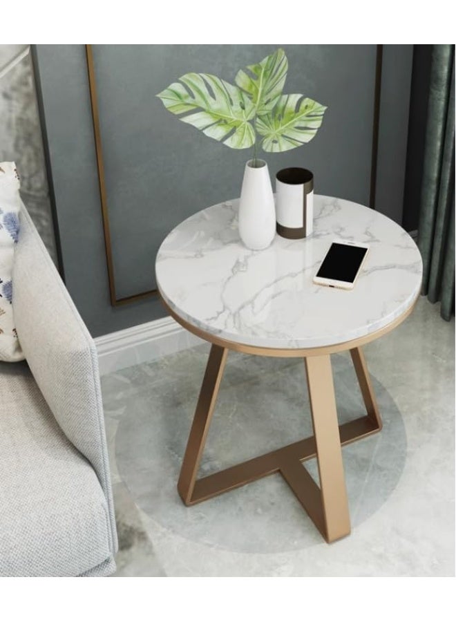 YINZUO Natural White Marble Sofa Side Table, Modern Bedside Coffee Table with Welded Black and Gold Metal Frame, No Assembly Required (Matt Gold, Design 1) - Image 4