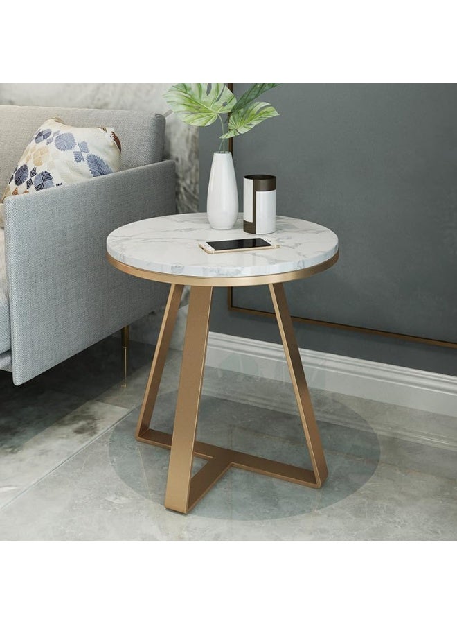 YINZUO Natural White Marble Sofa Side Table, Modern Bedside Coffee Table with Welded Black and Gold Metal Frame, No Assembly Required (Matt Gold, Design 1) - Image 3