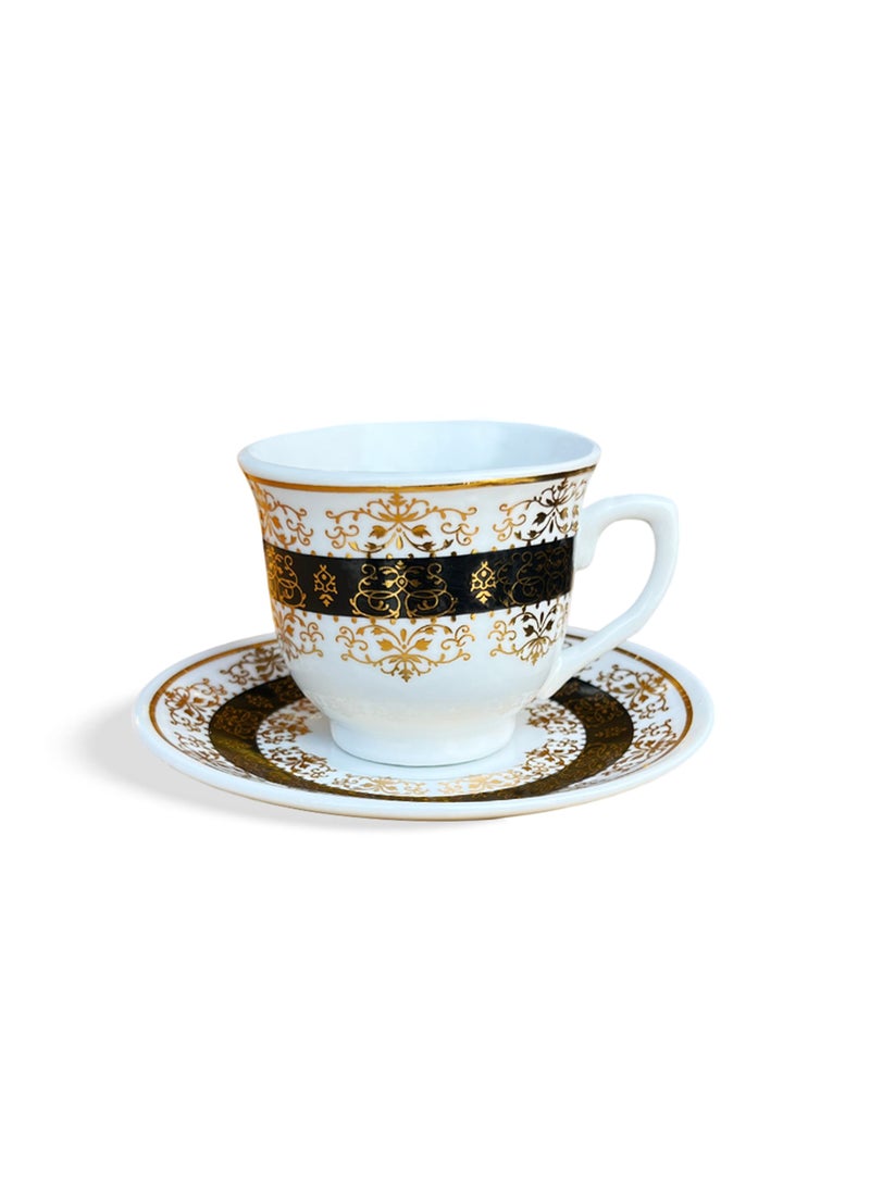 Luxury Ceramic Tea Cup & Saucer Set (6 Pcs) - 80ml, Elegant Golden Design for Arabic Coffee, Tea, Hospitality, and Majlis Traditions - Perfect for Ramadan & Special Occasions  - Image 1