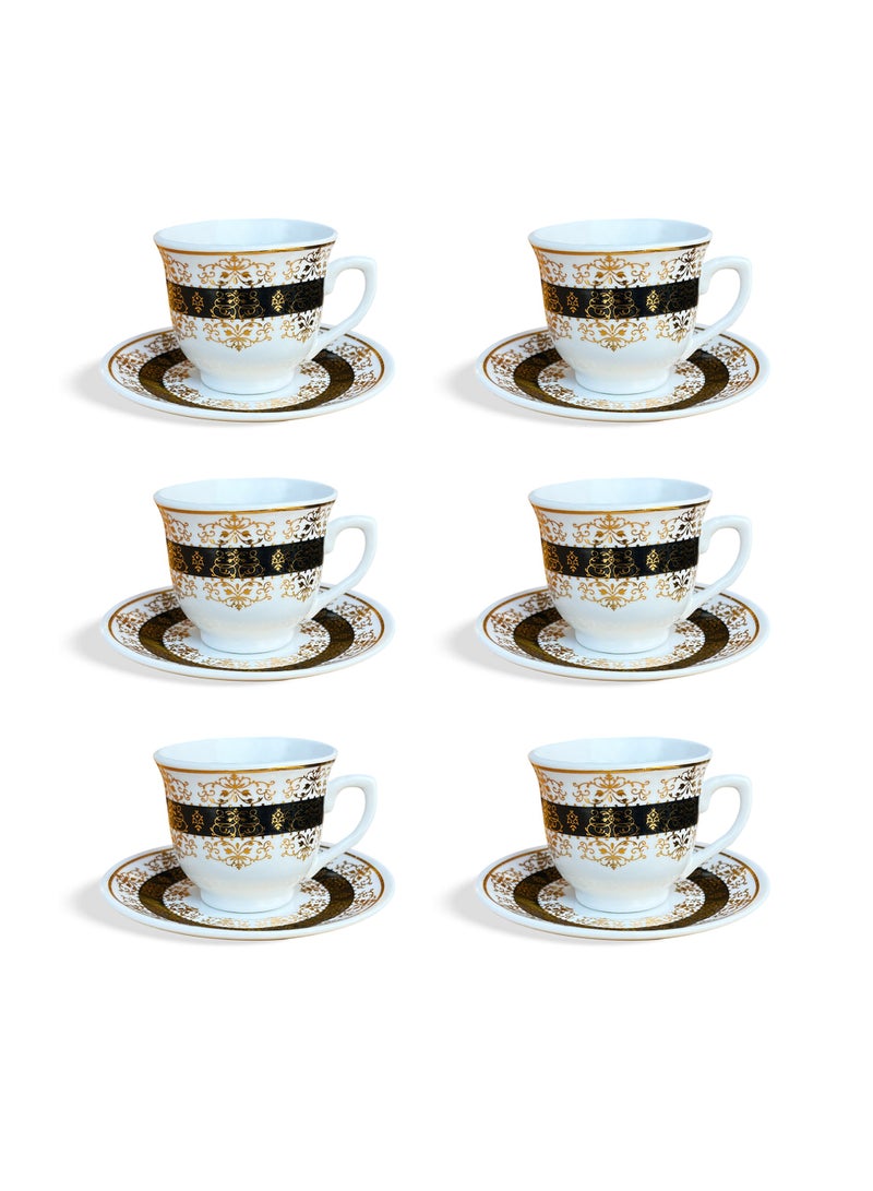 Luxury Ceramic Tea Cup & Saucer Set (6 Pcs) - 80ml, Elegant Golden Design for Arabic Coffee, Tea, Hospitality, and Majlis Traditions - Perfect for Ramadan & Special Occasions  - Image 2