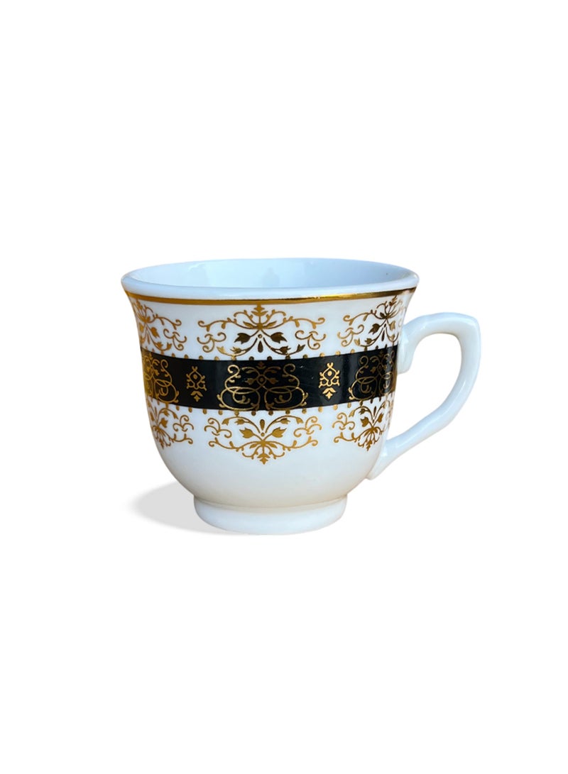 Luxury Ceramic Tea Cup & Saucer Set (6 Pcs) - 80ml, Elegant Golden Design for Arabic Coffee, Tea, Hospitality, and Majlis Traditions - Perfect for Ramadan & Special Occasions  - Image 3