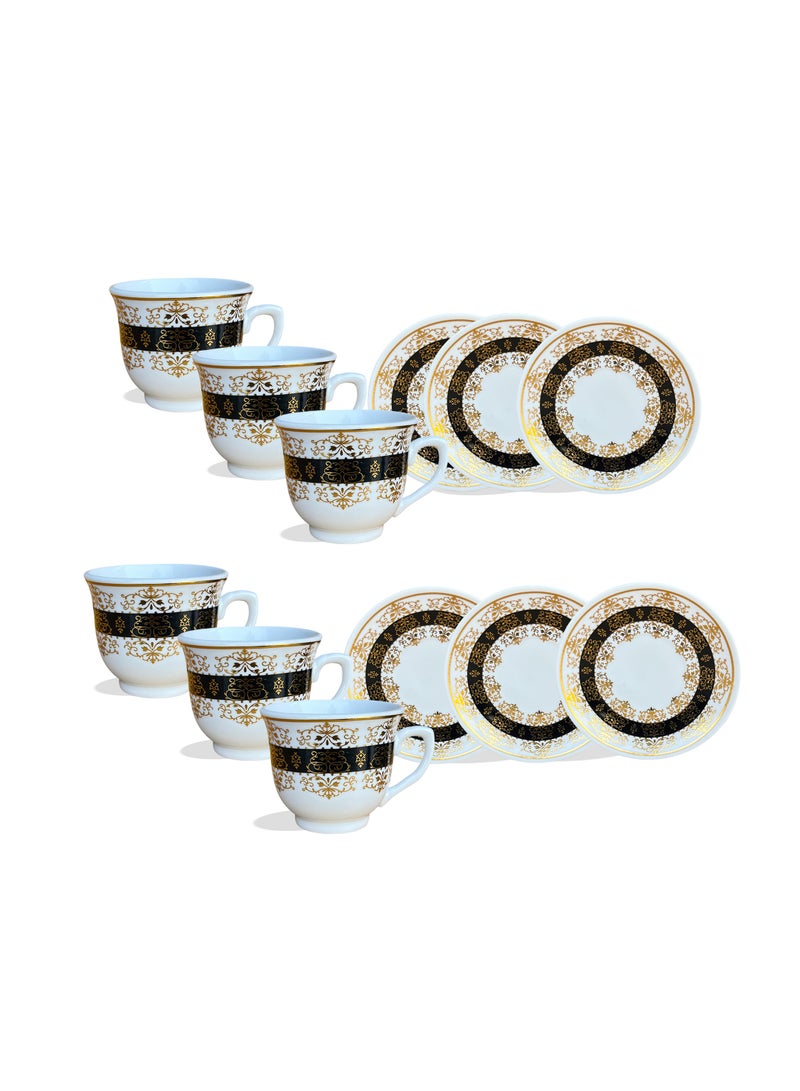 Luxury Ceramic Tea Cup & Saucer Set (6 Pcs) - 80ml, Elegant Golden Design for Arabic Coffee, Tea, Hospitality, and Majlis Traditions - Perfect for Ramadan & Special Occasions  - Image 5