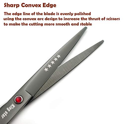 Kingstar 7.0in Titanium Professional dog Grooming Scissors set,Straight & Thinning & Curved scissors 4pcs set for Dog grooming Bright Black With Comb - Image 3