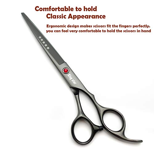 Kingstar 7.0in Titanium Professional dog Grooming Scissors set,Straight & Thinning & Curved scissors 4pcs set for Dog grooming Bright Black With Comb - Image 4