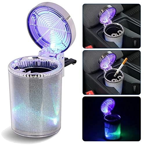 N.C Bosaidong Car Ashtray, Auto Ashtray With LED Light, Mini Car Trash Can, Portable Ashtray with Lid Suitable for Most Vehicles, Silver - Image 1