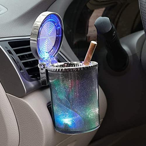 N.C Bosaidong Car Ashtray, Auto Ashtray With LED Light, Mini Car Trash Can, Portable Ashtray with Lid Suitable for Most Vehicles, Silver - Image 2
