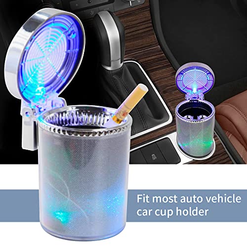 N.C Bosaidong Car Ashtray, Auto Ashtray With LED Light, Mini Car Trash Can, Portable Ashtray with Lid Suitable for Most Vehicles, Silver - Image 4