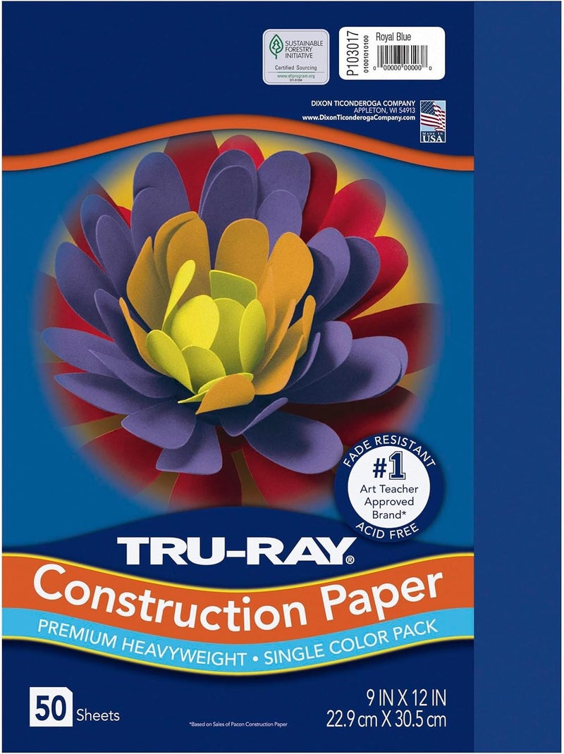 TRU-RAY Heavyweight Construction Paper, Royal Blue, 9" x 12", 50 Sheets (PAC103017), 1 Count (Pack of 1) - Image 1