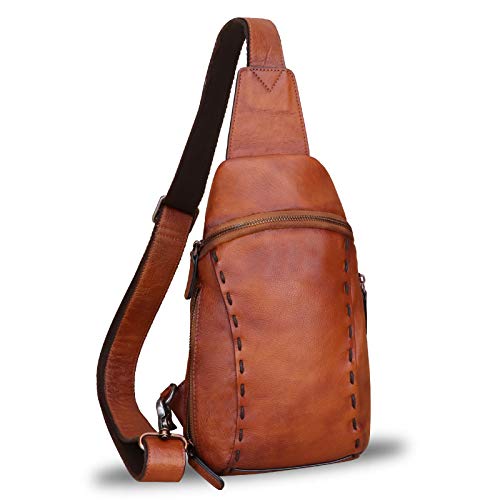 LRTO Genuine Leather Silng Bag for Women and Men Vintage Real Leather Sling Backpack Shoulder Crossbody Bag Chest Purse (Brown) - Image 1
