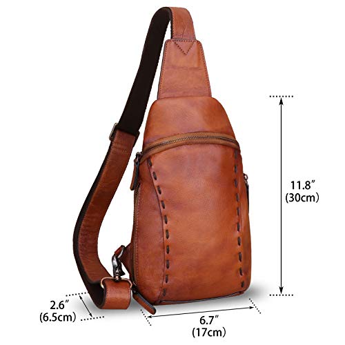LRTO Genuine Leather Silng Bag for Women and Men Vintage Real Leather Sling Backpack Shoulder Crossbody Bag Chest Purse (Brown) - Image 5