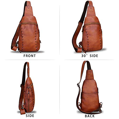 LRTO Genuine Leather Silng Bag for Women and Men Vintage Real Leather Sling Backpack Shoulder Crossbody Bag Chest Purse (Brown) - Image 4