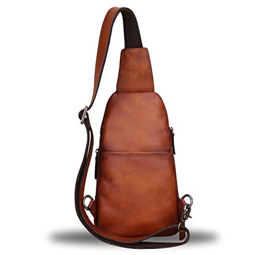LRTO Genuine Leather Silng Bag for Women and Men Vintage Real Leather Sling Backpack Shoulder Crossbody Bag Chest Purse (Brown) - Image 3