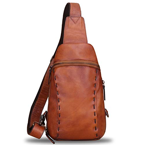 LRTO Genuine Leather Silng Bag for Women and Men Vintage Real Leather Sling Backpack Shoulder Crossbody Bag Chest Purse (Brown) - Image 2