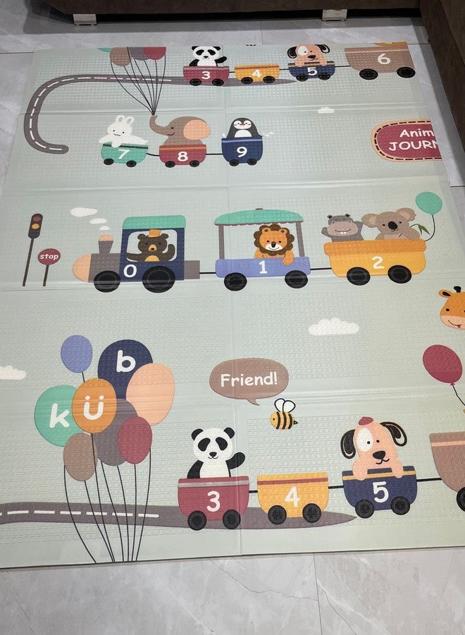 RGKJAS Printed Design Baby Playmat Folding Extra Large Track Design Bus Design and Giraffe Print Waterproof Portable Double Sided Non-Slip Reversible Kids Baby Toddler Outdoor Indoor (Elephant Design) - Image 2