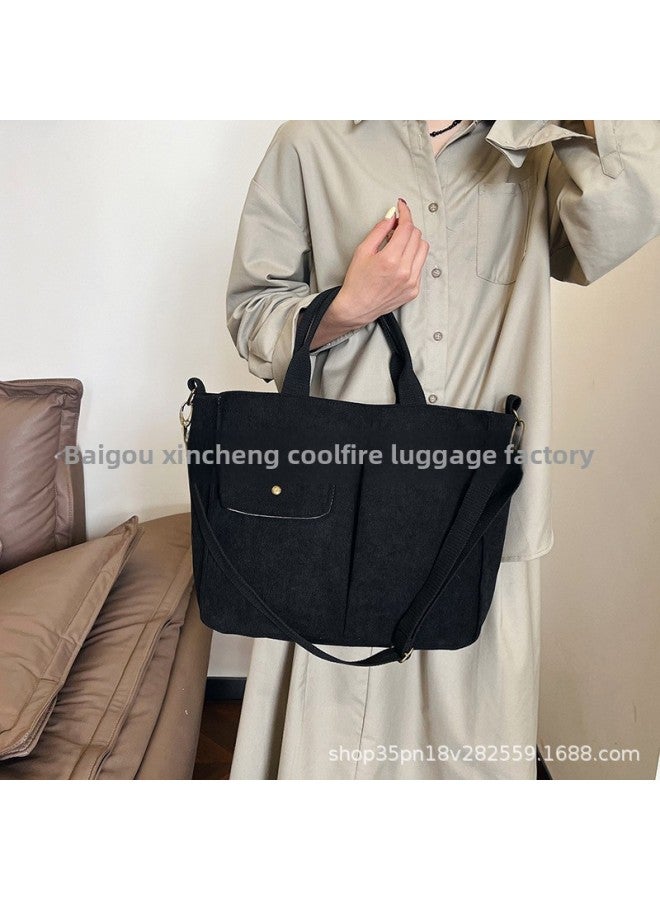 Women's Tote Bag Corduroy Handbag 2024 Shoulder Bag European And American Fashion Simple Messenger Bag Large Capacity-Color:Creamy-white - Image 4