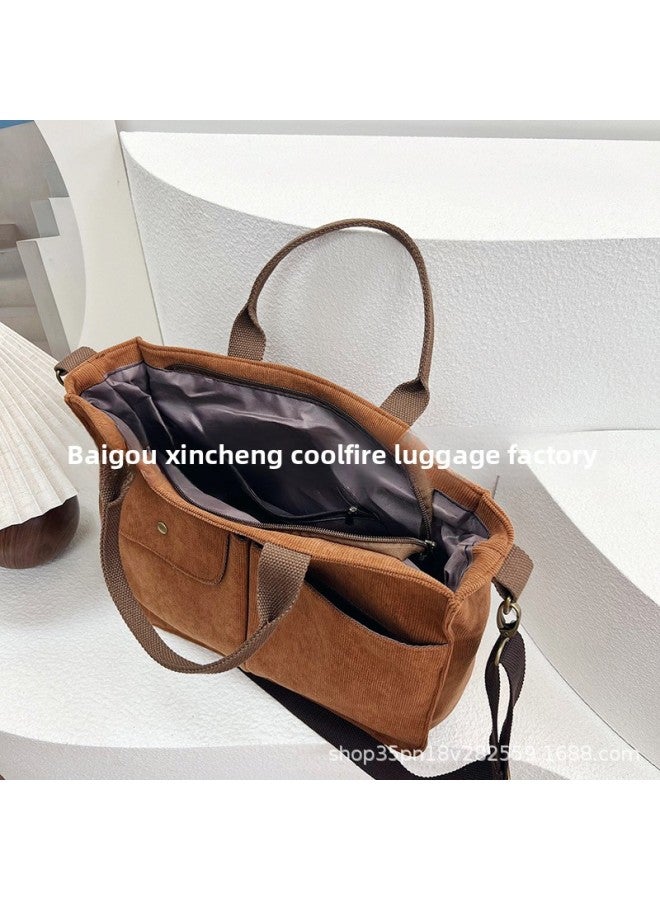 Women's Tote Bag Corduroy Handbag 2024 Shoulder Bag European And American Fashion Simple Messenger Bag Large Capacity-Color:Creamy-white - Image 5