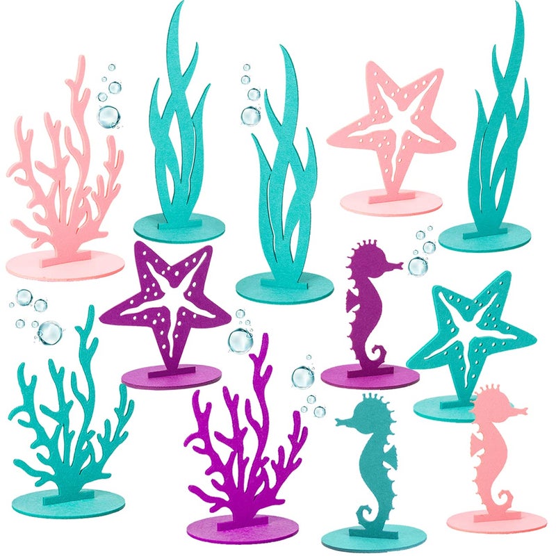 DECHISY 24 Pcs Mermaid Birthday Decorations Felt Table Centerpiece Under the Sea Party Decorations Supplies for Ocean Theme Little Mermaid Birthday Party Baby Shower - Image 2