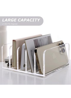 SANRUI Clear Desktop File Organizer 5 Compartments Acrylic Office Document Sorter Mails Storage Multifunction Letter Folder Racks Holders For Officehome School Desk Organization  - Image 4