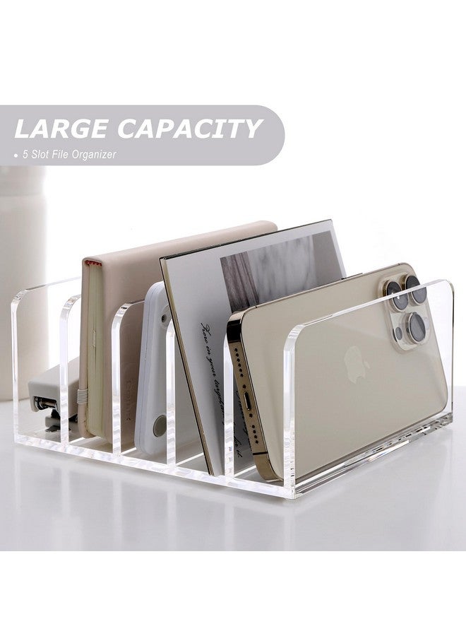 SANRUI Clear Desktop File Organizer 5 Compartments Acrylic Office Document Sorter Mails Storage Multifunction Letter Folder Racks Holders For Officehome School Desk Organization - Image 4