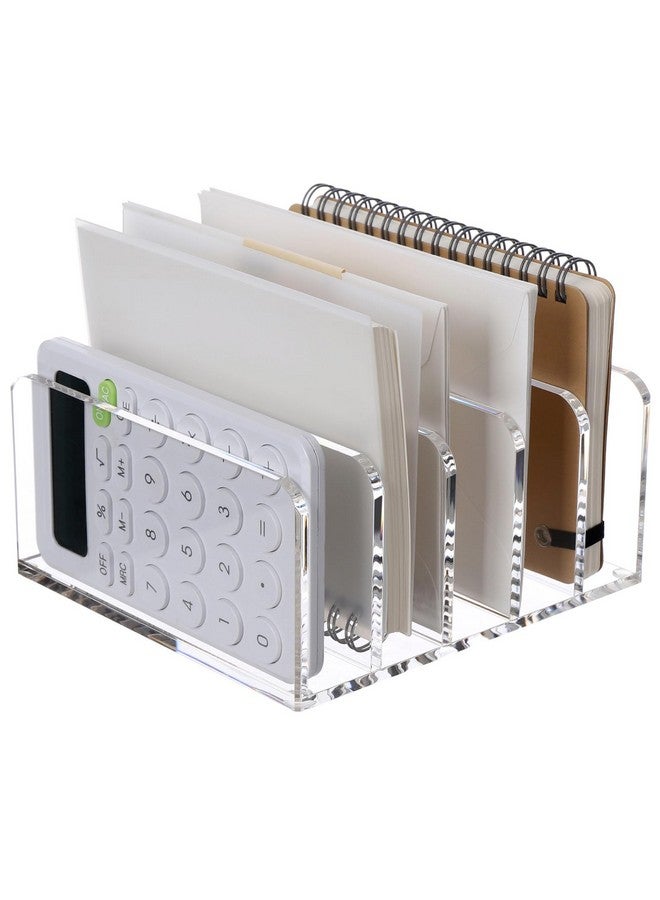 SANRUI Clear Desktop File Organizer 5 Compartments Acrylic Office Document Sorter Mails Storage Multifunction Letter Folder Racks Holders For Officehome School Desk Organization - Image 1
