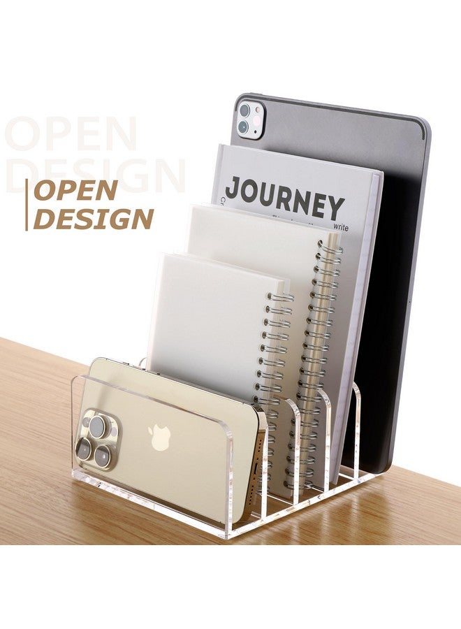 SANRUI Clear Desktop File Organizer 5 Compartments Acrylic Office Document Sorter Mails Storage Multifunction Letter Folder Racks Holders For Officehome School Desk Organization - Image 3