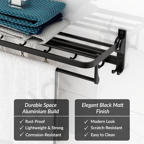 Plantex Aluminium Towel Holder in Bathroom/Towel Hanger/Hanger for Cloth/Bathroom Accessories (22 inch -Black) - Image 4