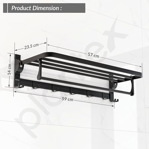 Plantex Aluminium Towel Holder in Bathroom/Towel Hanger/Hanger for Cloth/Bathroom Accessories (22 inch -Black) - Image 2