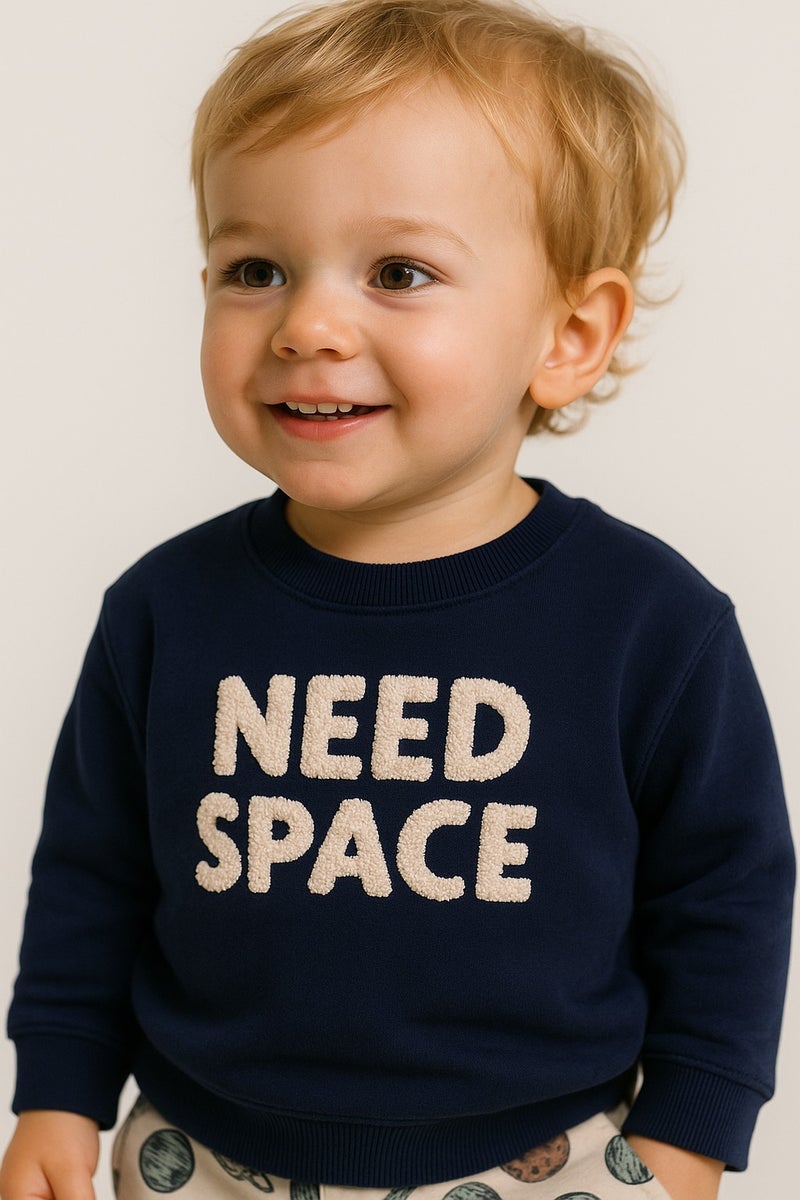 Dirkje Baby Boys “Need Space” Fleece Tracksuit – Navy & Cream 2-Piece Set - Image 2