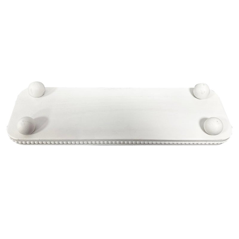 Dwellington Oval Wooden Decorative Tray, Farmhouse Style, Beaded Serving Tray for Living Room, Coffee Table (White) - Image 4