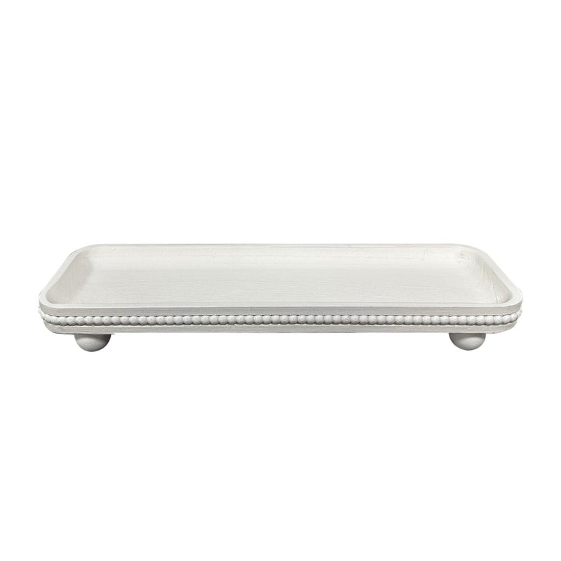Dwellington Oval Wooden Decorative Tray, Farmhouse Style, Beaded Serving Tray for Living Room, Coffee Table (White) - Image 1