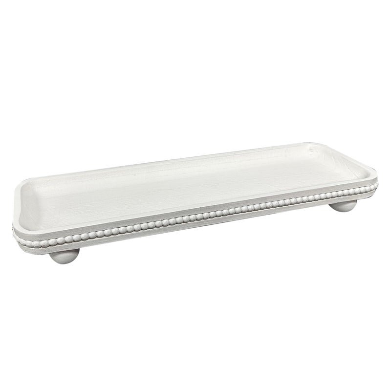 Dwellington Oval Wooden Decorative Tray, Farmhouse Style, Beaded Serving Tray for Living Room, Coffee Table (White) - Image 3