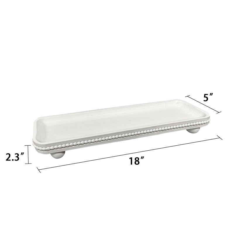 Dwellington Oval Wooden Decorative Tray, Farmhouse Style, Beaded Serving Tray for Living Room, Coffee Table (White) - Image 5
