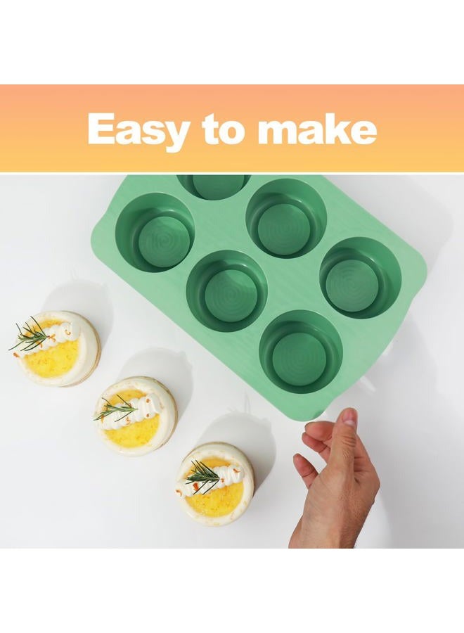 QELEG Silicone Mini Cake Mold, 3D Silicone Mousse Cake Baking Mold 3" Tall Cylinder Chocolate Baking Molds for Cakes, Brownie, Pudding, French Dessert, Pastry, Ice Cream, Mint Green, 6-Cavity - Image 3