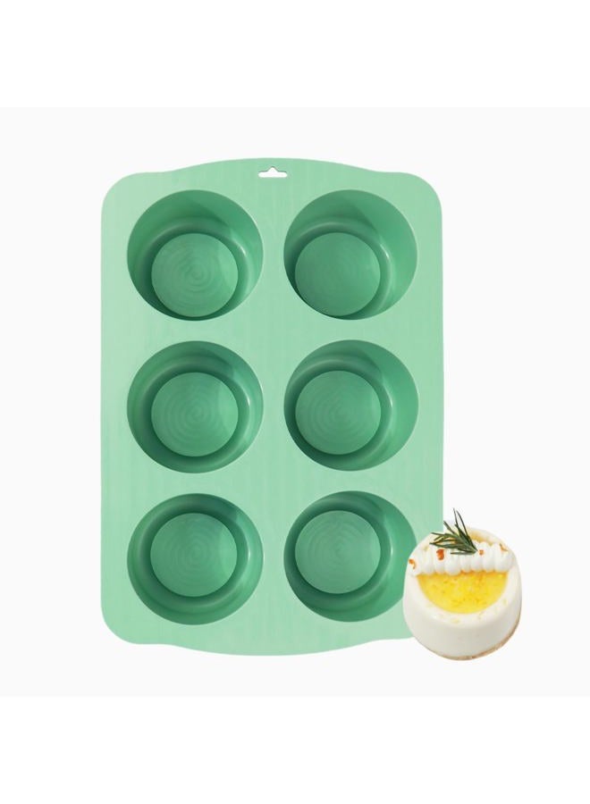 QELEG Silicone Mini Cake Mold, 3D Silicone Mousse Cake Baking Mold 3" Tall Cylinder Chocolate Baking Molds for Cakes, Brownie, Pudding, French Dessert, Pastry, Ice Cream, Mint Green, 6-Cavity - Image 1