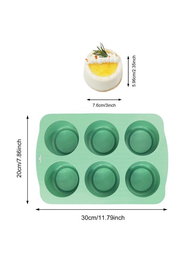 QELEG Silicone Mini Cake Mold, 3D Silicone Mousse Cake Baking Mold 3" Tall Cylinder Chocolate Baking Molds for Cakes, Brownie, Pudding, French Dessert, Pastry, Ice Cream, Mint Green, 6-Cavity - Image 2
