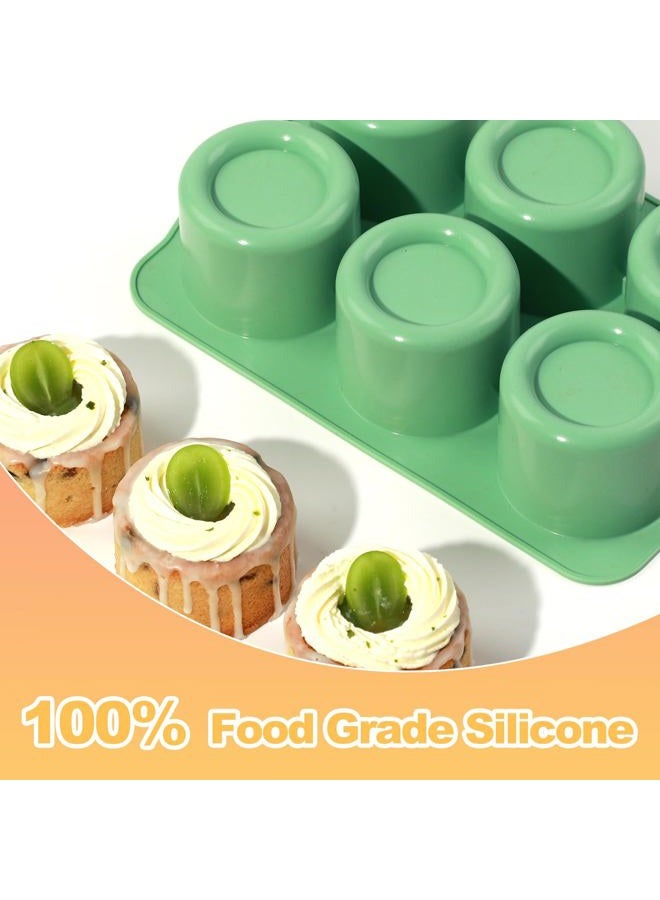 QELEG Silicone Mini Cake Mold, 3D Silicone Mousse Cake Baking Mold 3" Tall Cylinder Chocolate Baking Molds for Cakes, Brownie, Pudding, French Dessert, Pastry, Ice Cream, Mint Green, 6-Cavity - Image 5