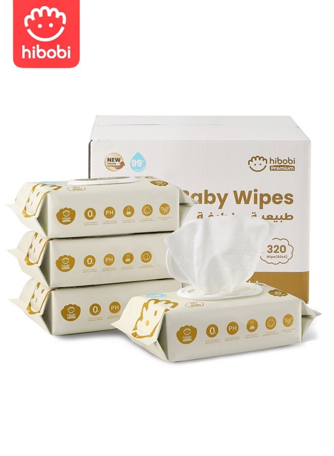 hibobi Premium Baby Wet Wipes for Sensitive Skin, 4 Flip-Top Packs, 80 Wipes per Pack (320 Total Wipes) - Image 1