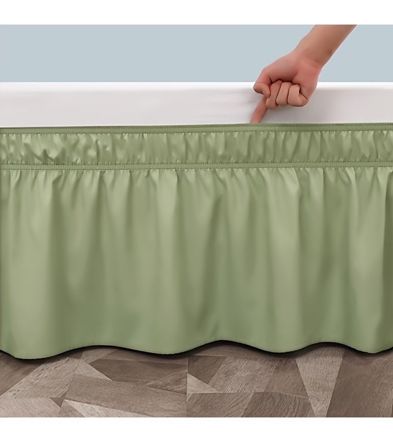 1pc 100% Microfiber 95G Pure Solid Brushed Bed Skirt Full Size Beige With 2pcs Elastic Bands - Image 2
