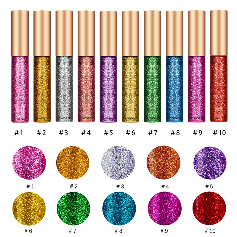 Ownest 10 Colors Liquid Glitter Eyeliner, Metallic Shimmer Glitter Eyeshadow, Long Lasting Waterproof Shimmer Sparkling Eyeliner Eye Shadow-10pcs - Image 3