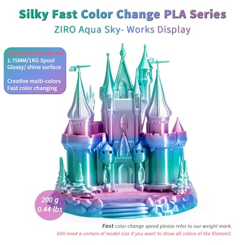 ZIRO Fast Color Change PLA 175mm Color Gradient Filament Glossy Rainbow PLA Filaments Fit Most 3D Printer Pen Shiny Surface 1KG22lbs Spool Aqua Sky Silk - Image 3