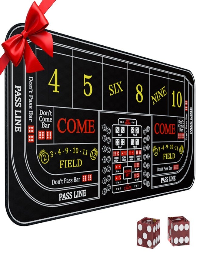 iEsstros Craps Table Top Set Craps Mat 35" x 16" Mini Craps Table Mat Craps Table Top Mat with 2 Casino Dice Craps Game Layout Casino Games for Adults-Black - Image 1