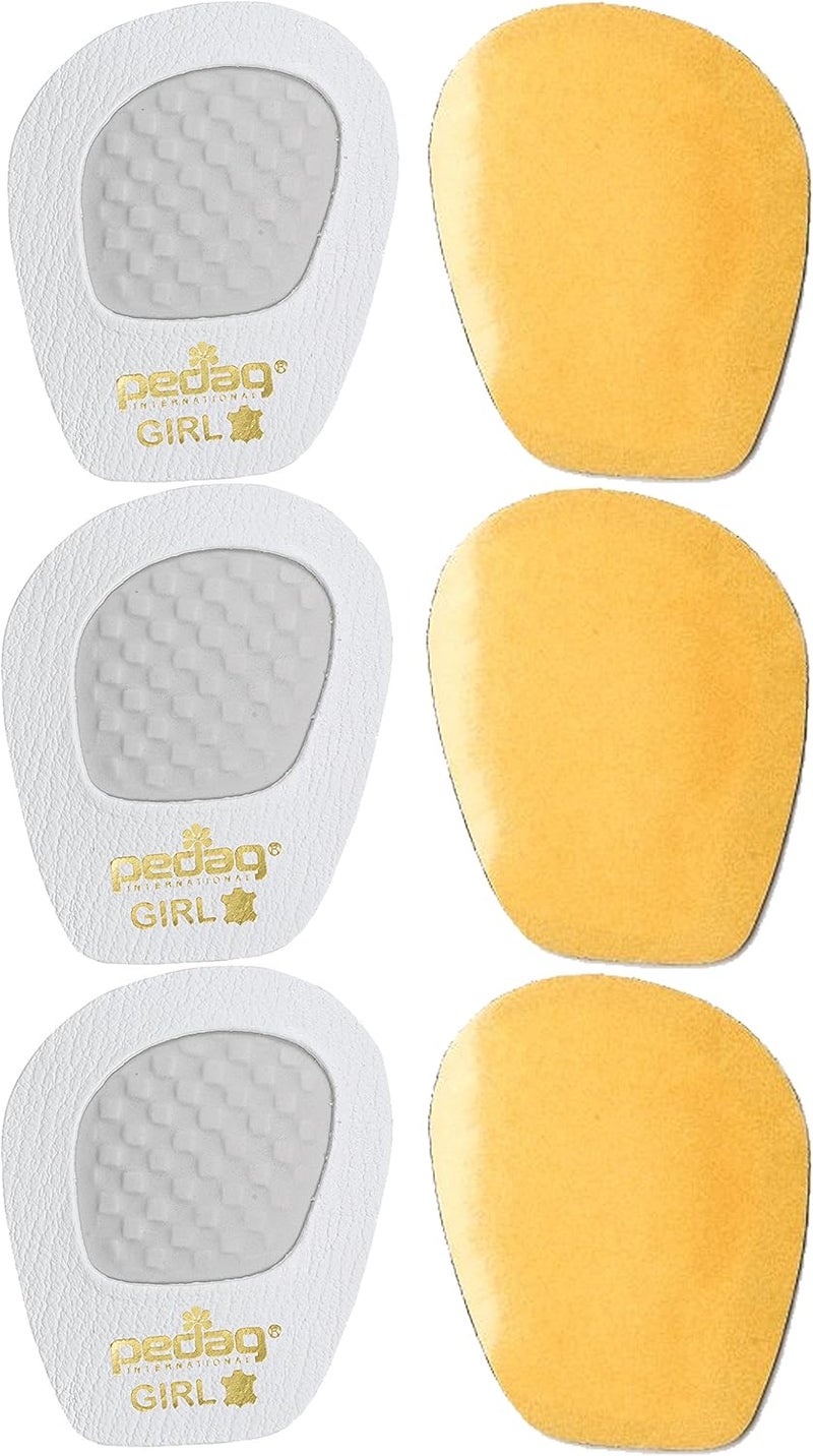 pedag Girl Anti-Slip Forefoot Inserts for High Heel Footwear, Handmade in Germany, Sandals Pumps and Mules, Textured Grip, Real Leather, One Size Fits All, White, 3 Pair